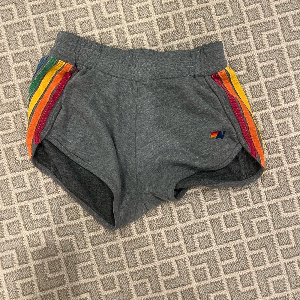 Aviator Nation Gray Athletic Shorts with Rainbow Stripes